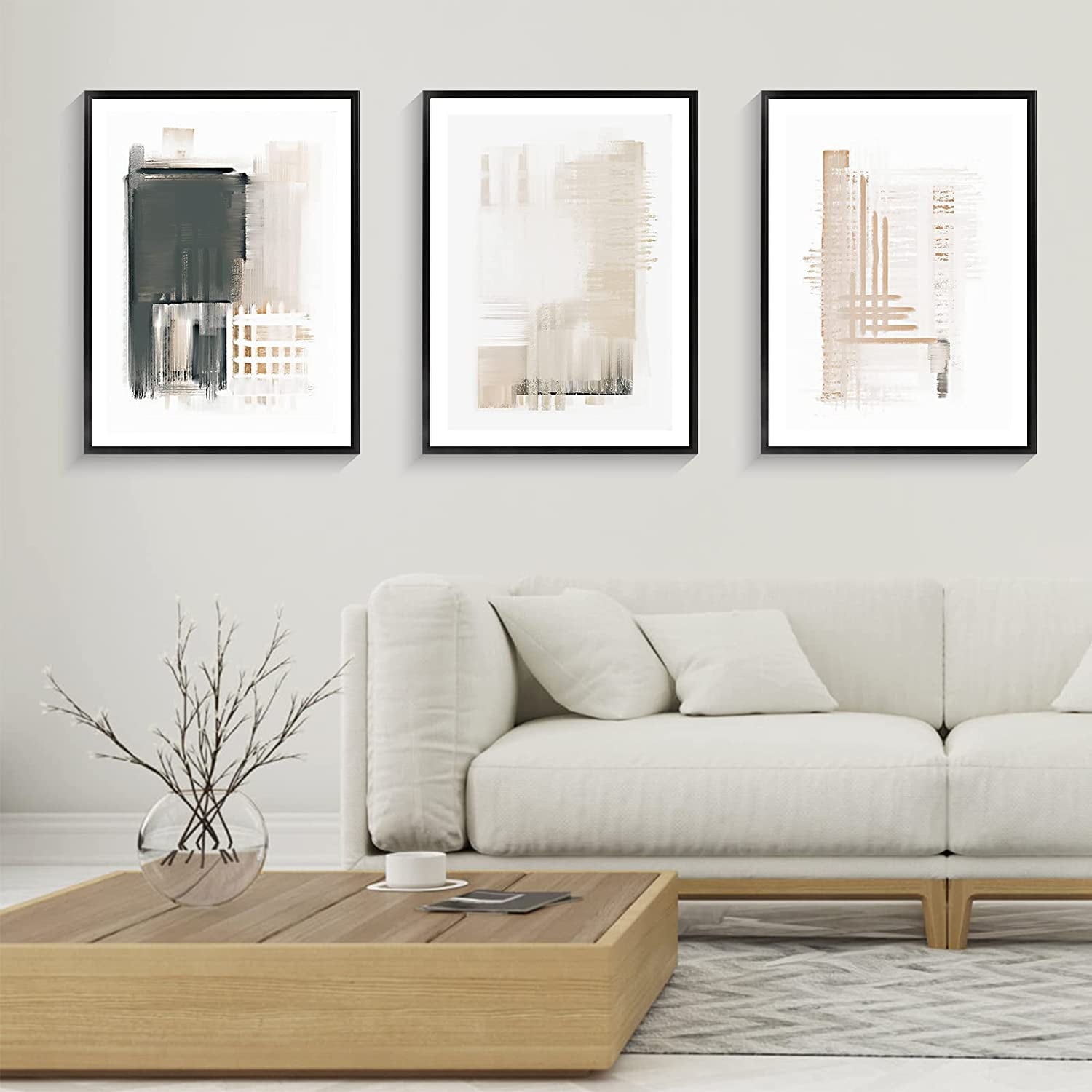 Wall Art, Set of 3 Framed Art Prints, Neutral Minimalist Print Set, 13X17Inch Modern 