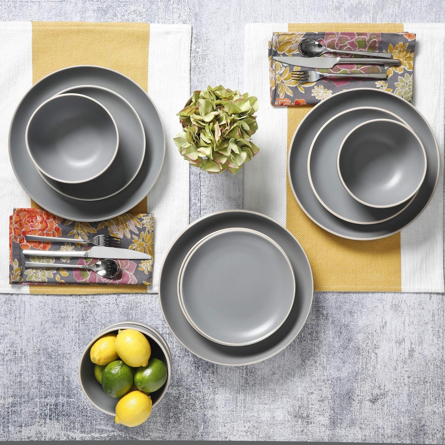 Home Rockaway 12-Piece Dinnerware Set Service for 4, Grey Matte -